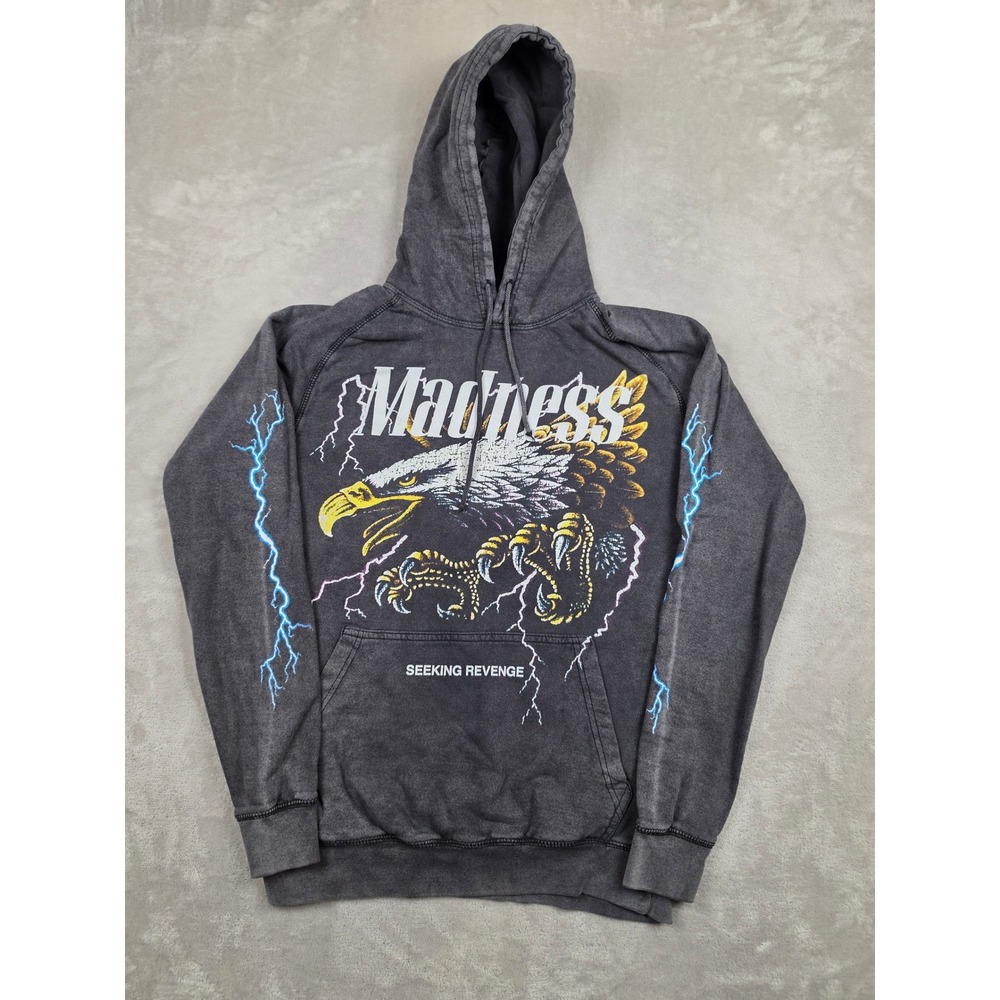 PacSun Hoodie Mens S Fit XS Gray Madness Eagle Lightning Seeking Revenge Sleeve
